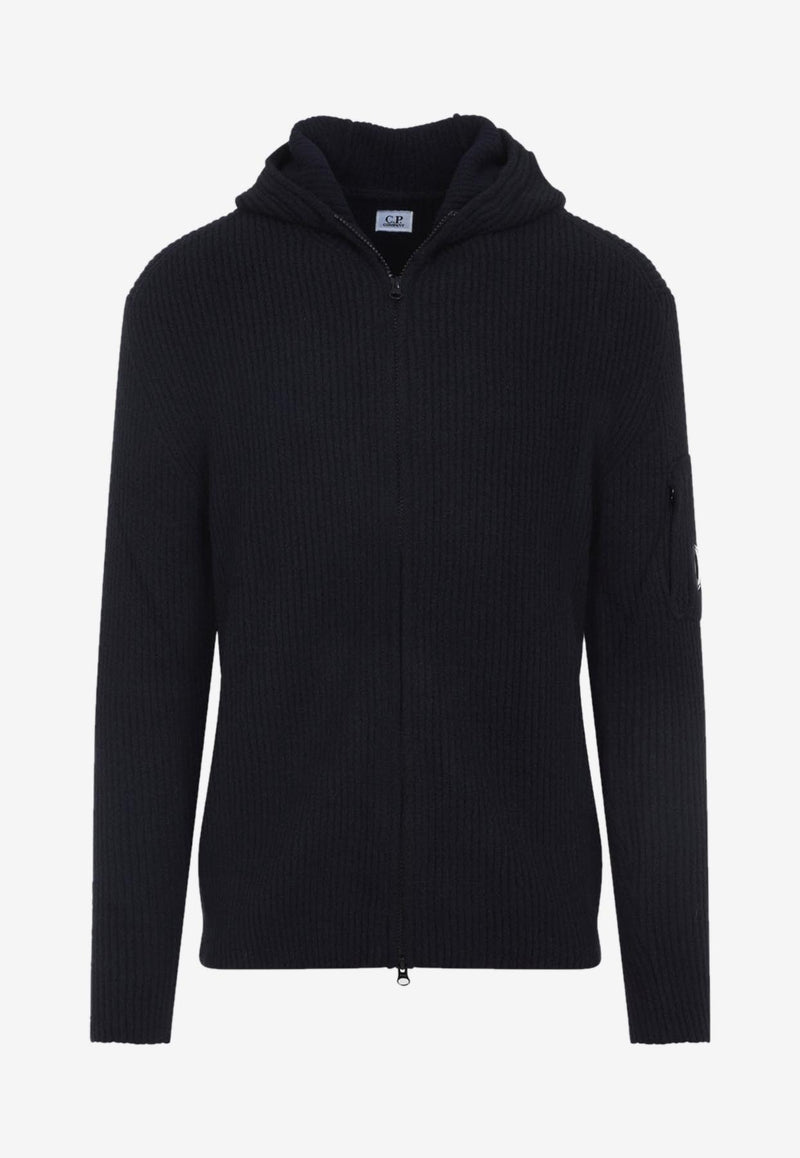 Signature Lens Ribbed Knit Cardigan with Hood