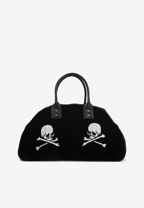 Skull Embroidered Velvet Duffle Bag