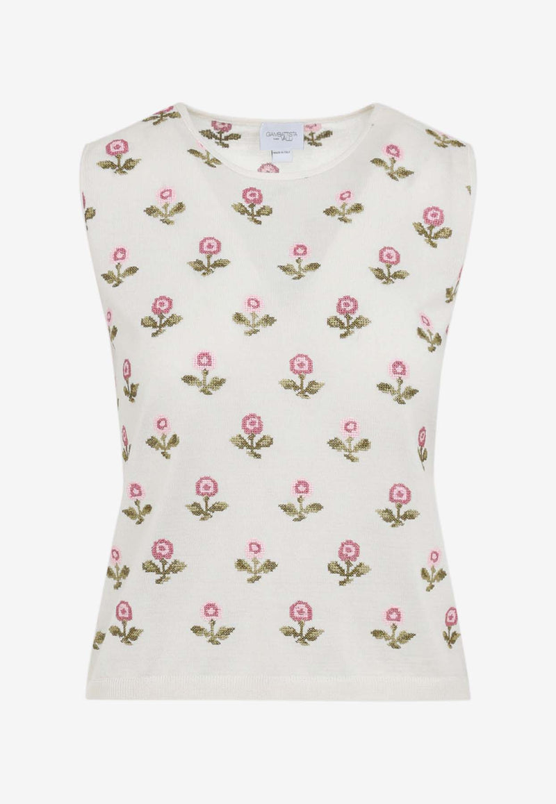 Floral-Embroidered Knit Top