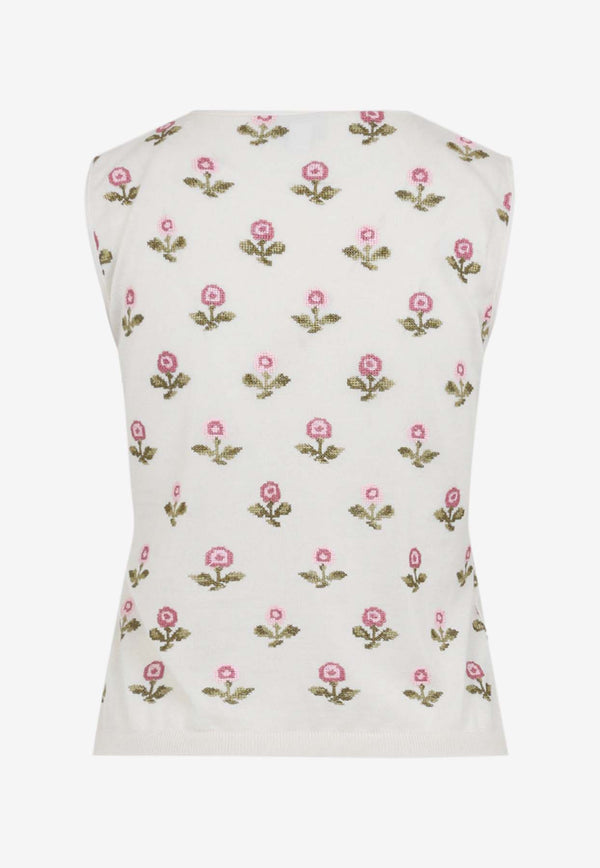 Floral-Embroidered Knit Top