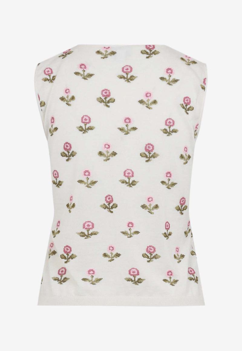 Floral-Embroidered Knit Top