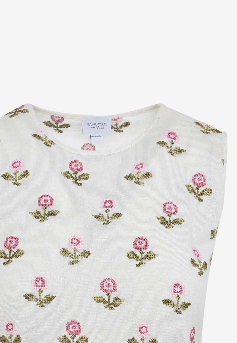 Floral-Embroidered Knit Top
