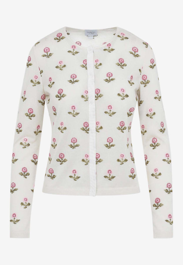 Floral-Embroidered Knit Cardigan
