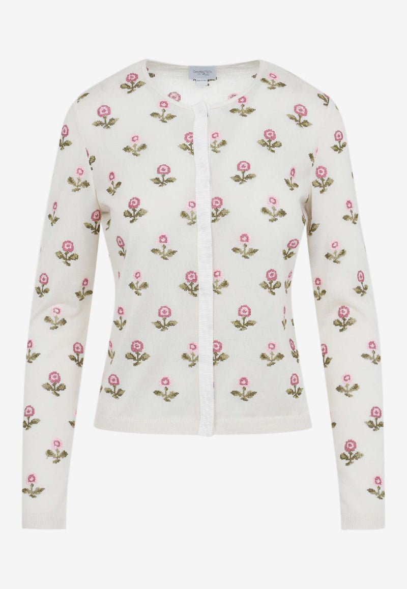 Floral-Embroidered Knit Cardigan