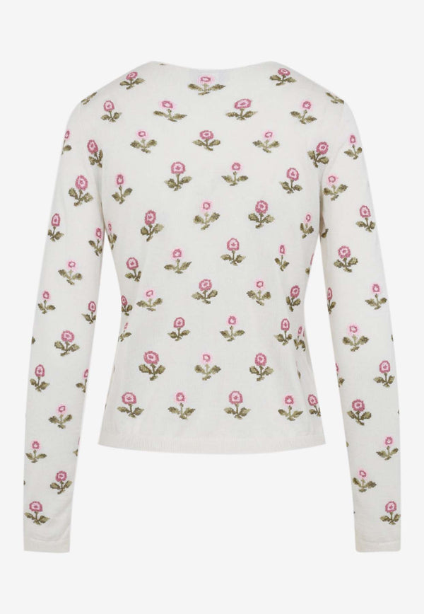 Floral-Embroidered Knit Cardigan