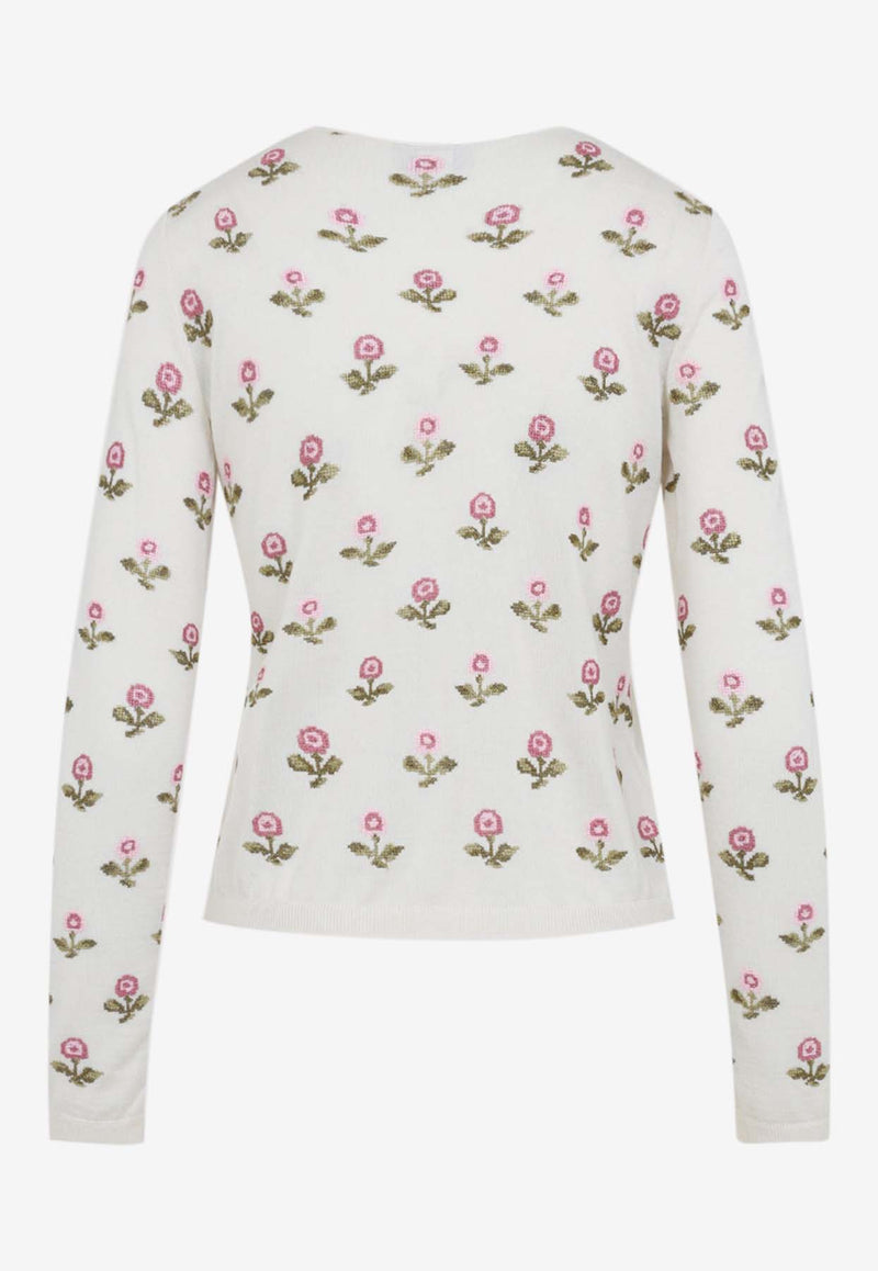 Floral-Embroidered Knit Cardigan