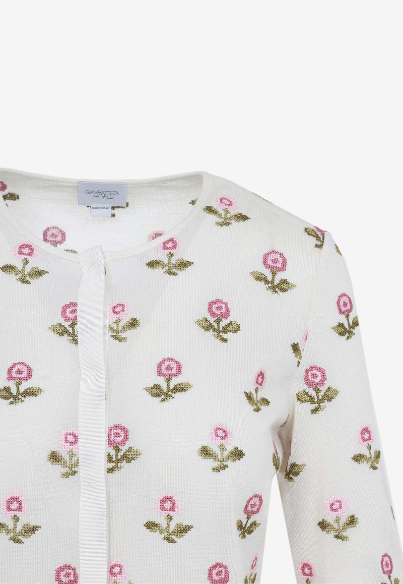 Floral-Embroidered Knit Cardigan