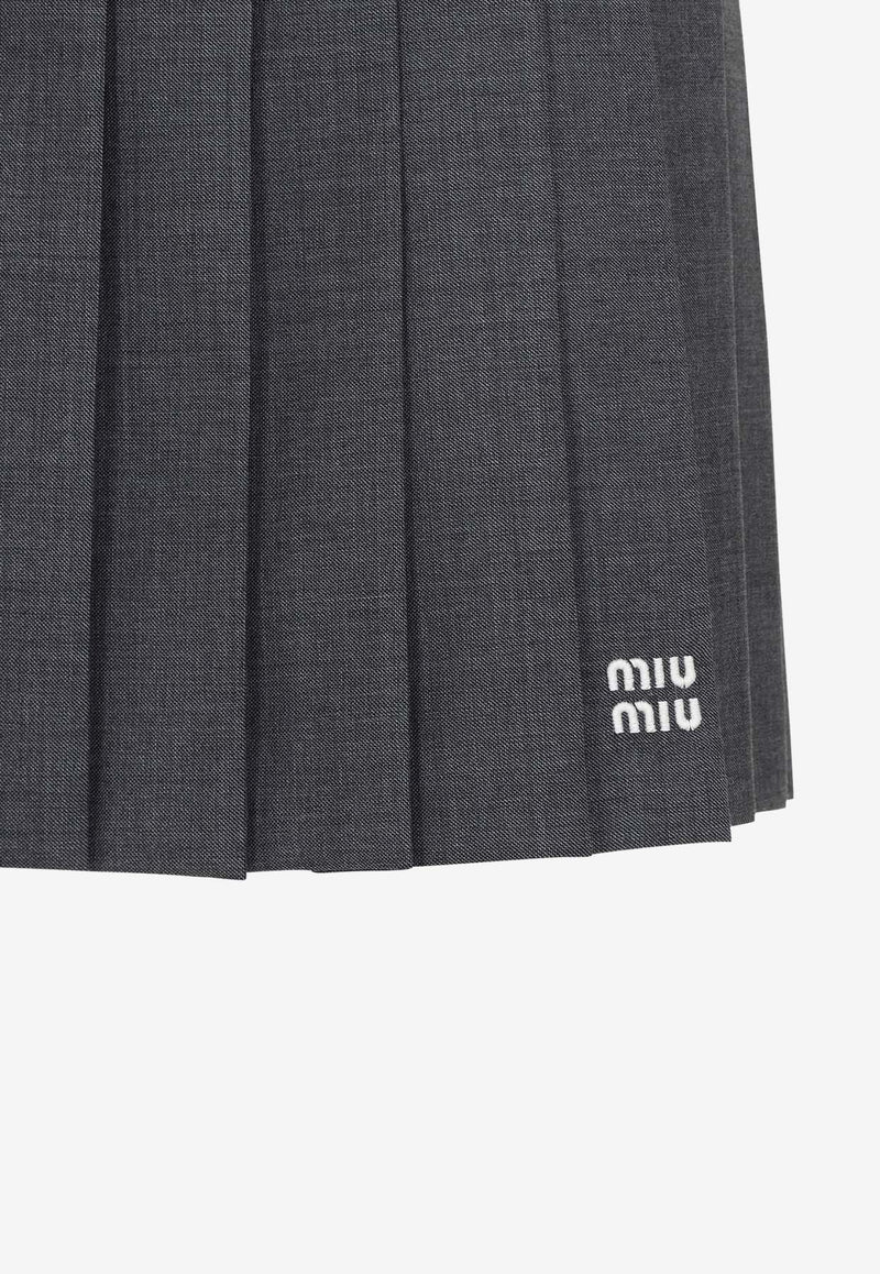 Logo Wool Pleated Mini Skirt