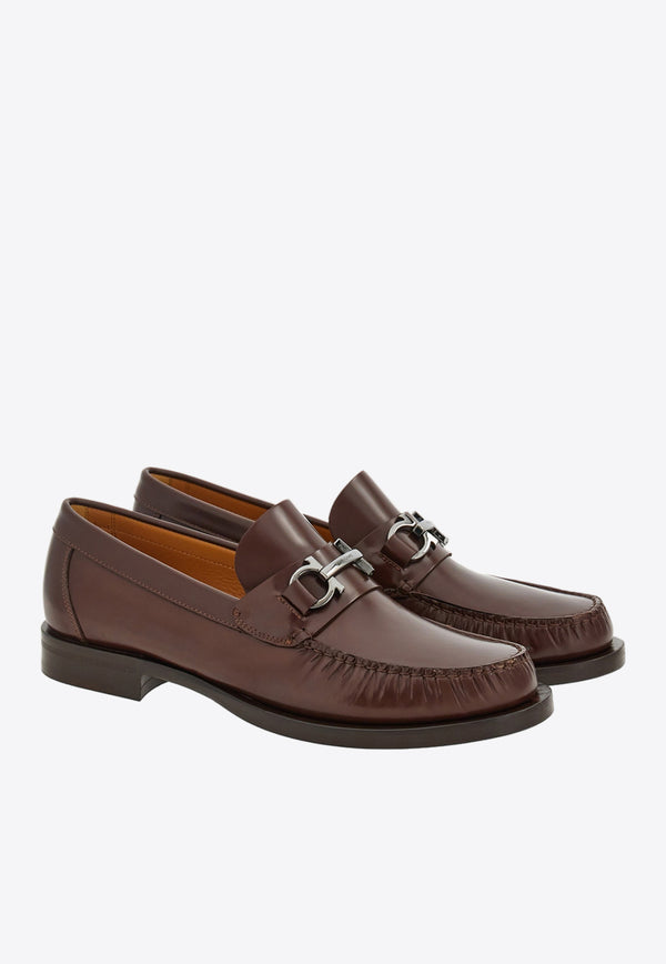 Salvatore Ferragamo Gancini Horsebit-Plaque Loafers in Leather 021606 FORT 762690 COCOA BROWN