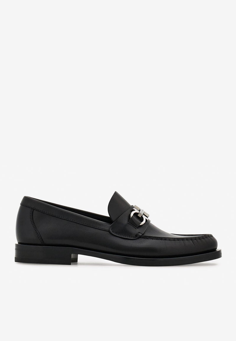 Ferragamo Fort Gancini Leather Loafers 021606 FORT 778767 NERO