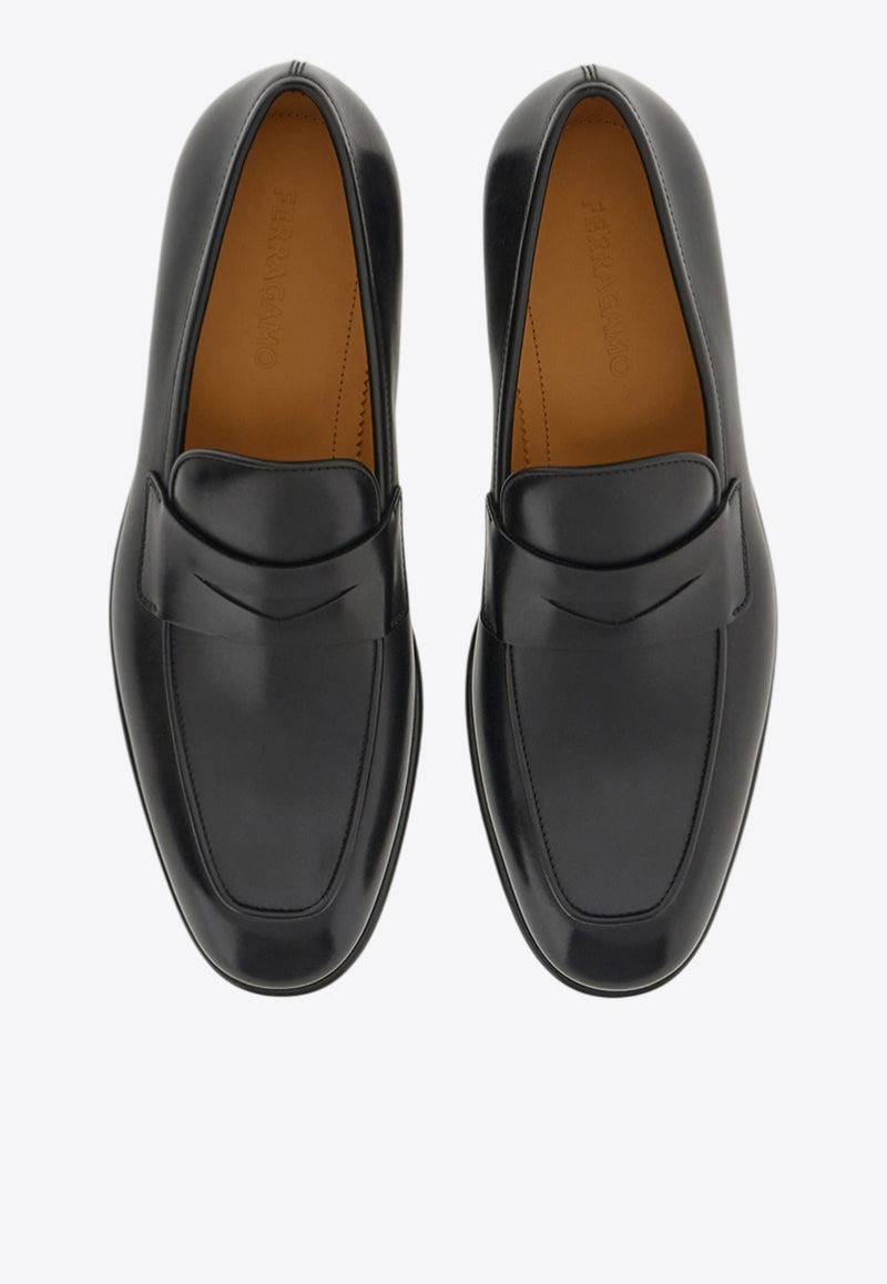 Ferragamo Funes Leather Penny Loafers Black 021668 FUNES 762627 BLUE GRAPHITE