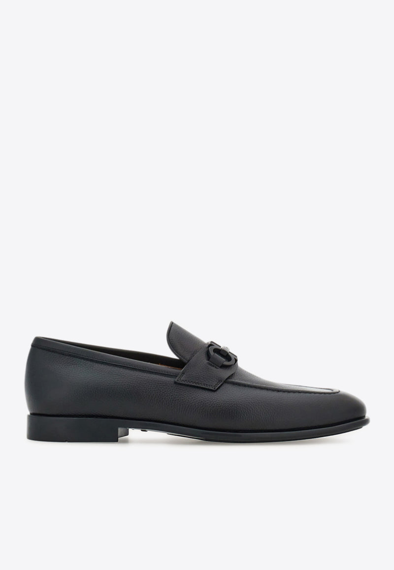 Ferragamo Foster Gancini Ornament Leather Loafers Black 021669 FOSTER 768931 BLUE GRAPHITE