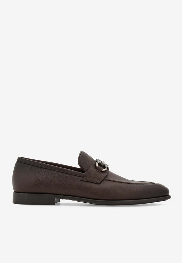 Salvatore Ferragamo Foster Gancini Loafers in Hammered Leather 021669 FOSTER 775115 ESPRESSO Brown