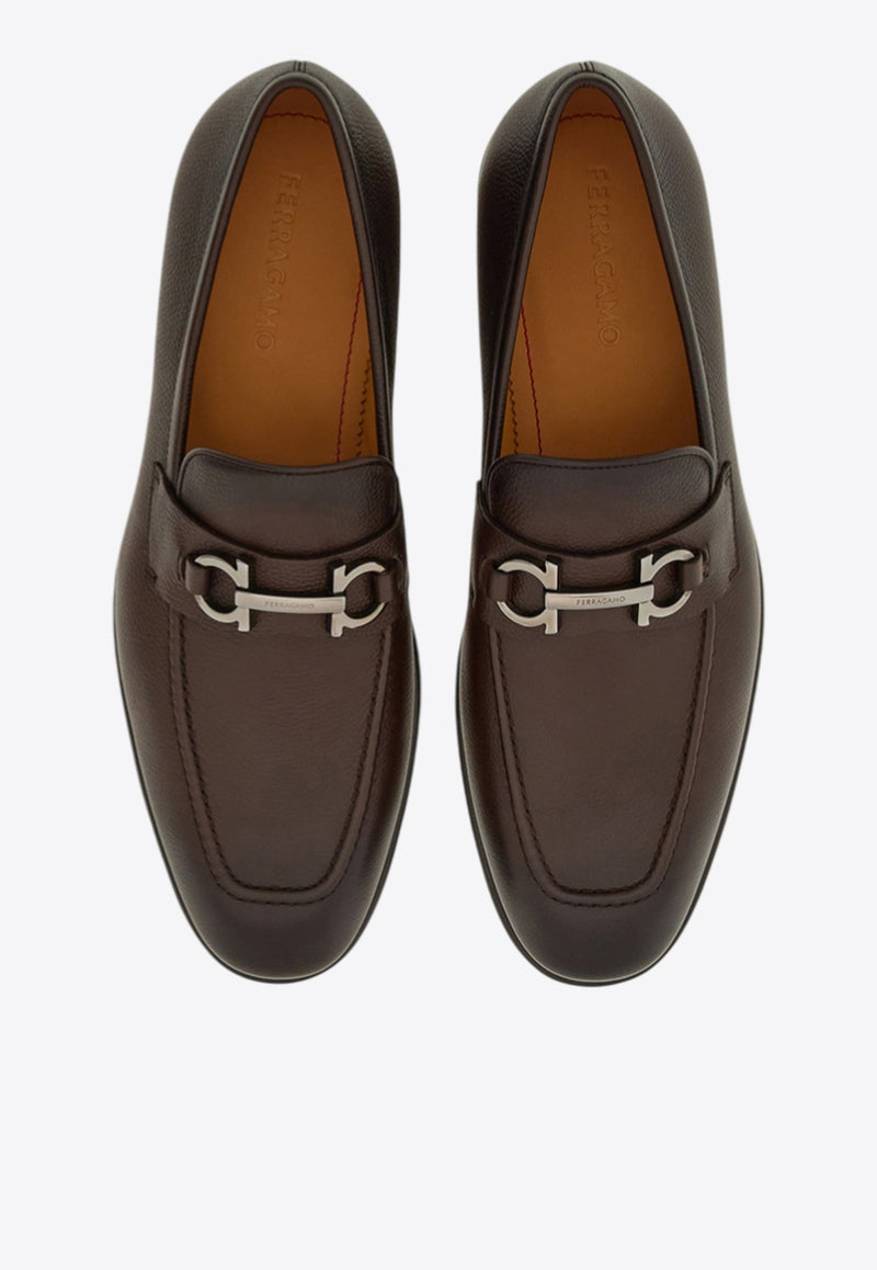 Ferragamo Foster Gancini Ornament Leather Loafers Dark Brown 021669 FOSTER 775115 T MORO