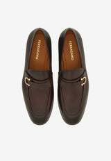 Salvatore Ferragamo Florio Gancini Leather Loafers 021688 FLORIO 774131 T MORO Brown