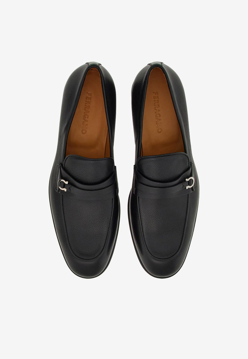 Ferragamo Desio Gancini Leather Loafers Black 022385 DESIO 768125 BLUE GRAPHITE