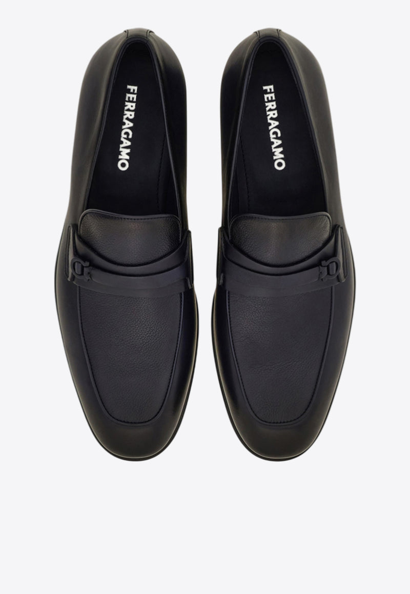 Ferragamo Desio Gancini Leather Loafers Navy 022385 DESIO 784405 NAVY