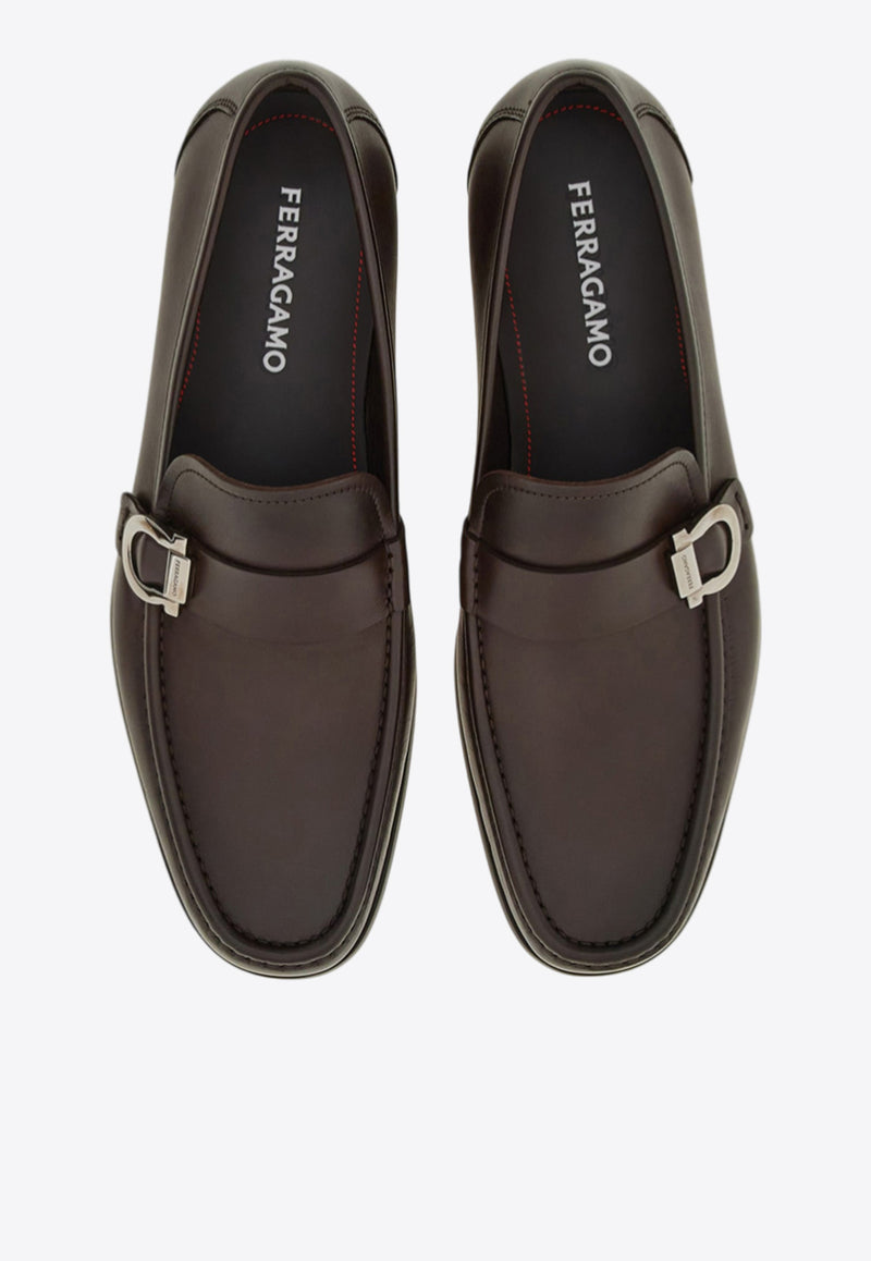 Ferragamo Caspian Gancini Leather Loafers Brown 027963 CASPIAN 774252 ESPRESSO
