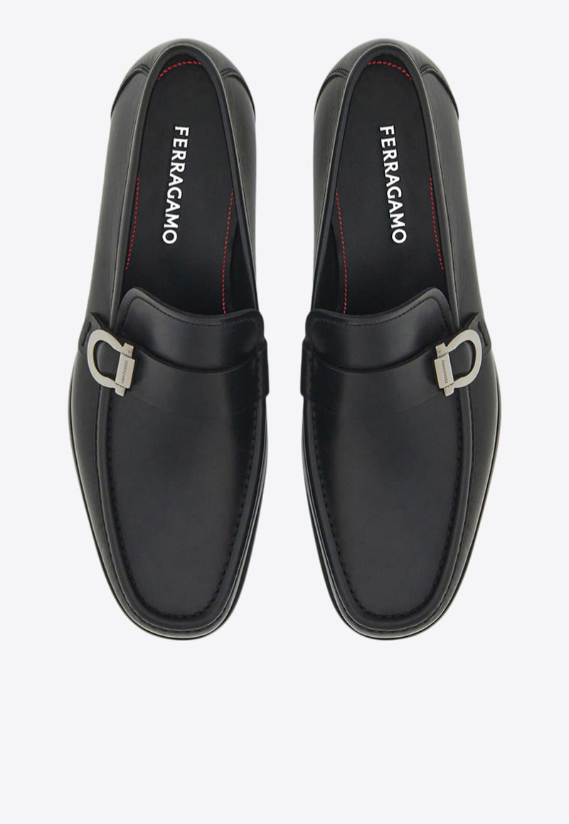 Ferragamo Caspian Gancini Leather Loafers Black 027963 CASPIAN 775114 BLUE GRAPHITE