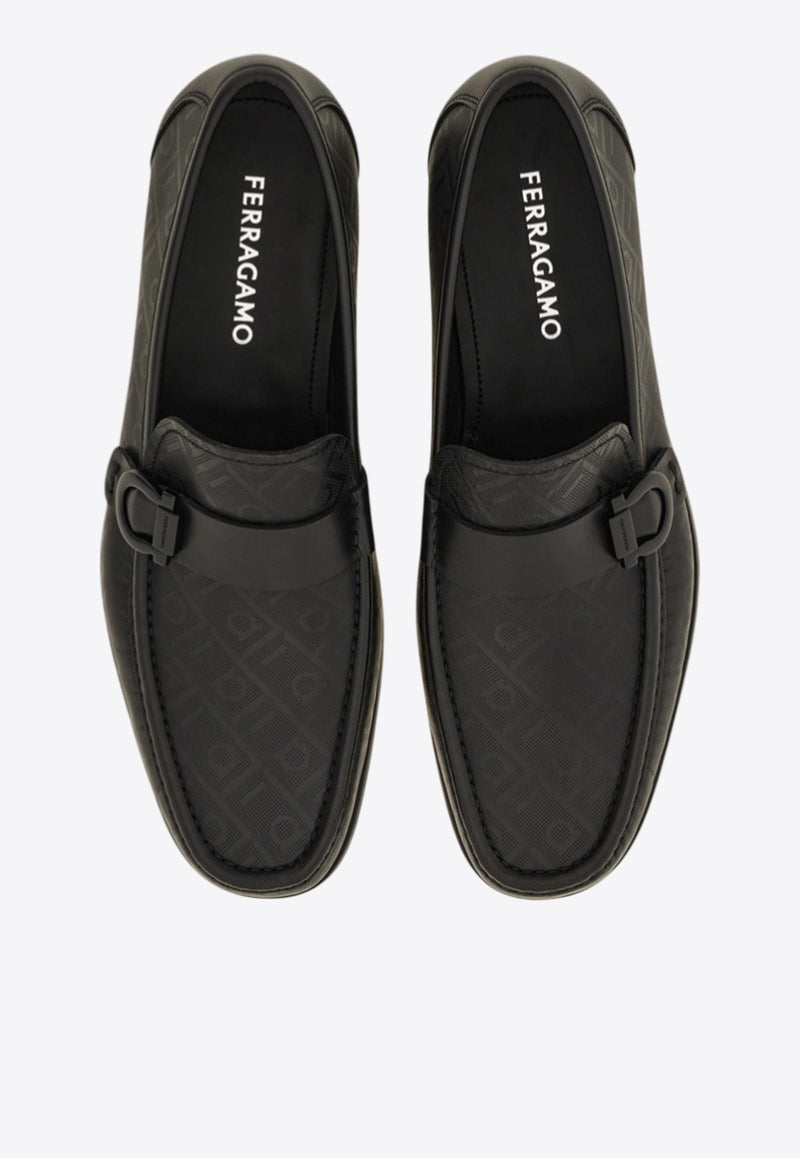 Ferragamo Caspian Monogram Leather Loafers Black 027963 CASPIAN 784282 NERO