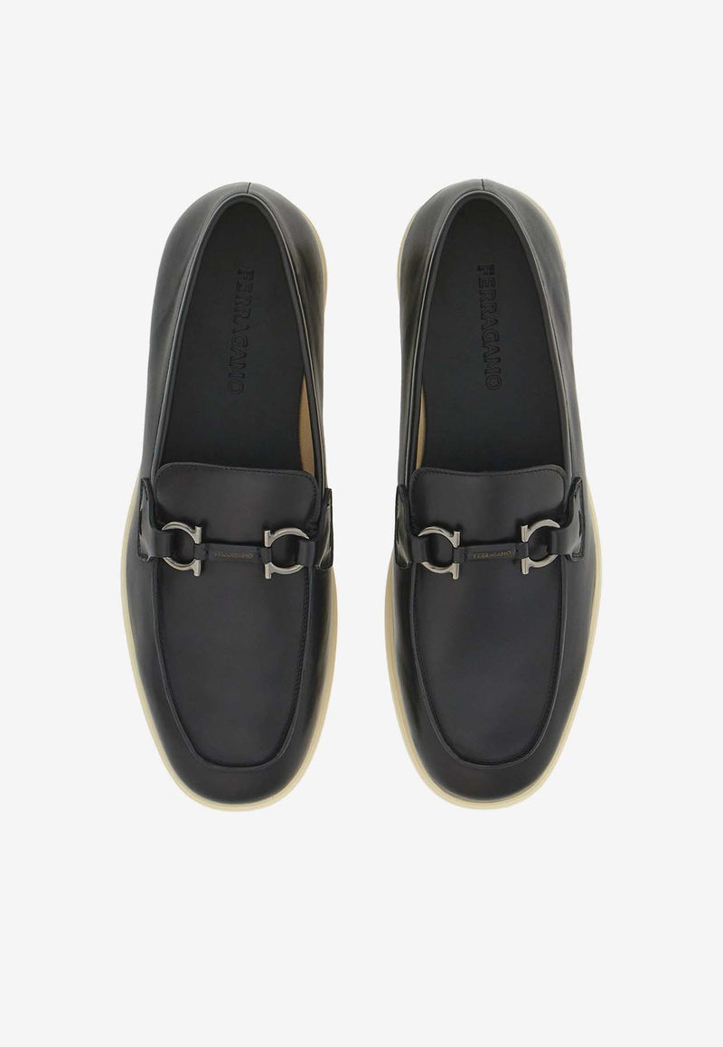 Salvatore Ferragamo Cosimo Gancini Leather Loafers 028298 COSIMO 774493 NERO Black