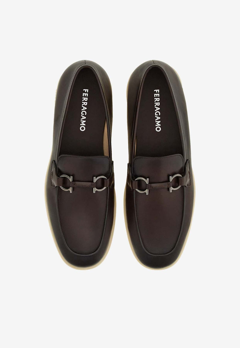 Salvatore Ferragamo Cosimo Gancini Leather Loafers 028298 COSIMO 774494 T MORO Brown