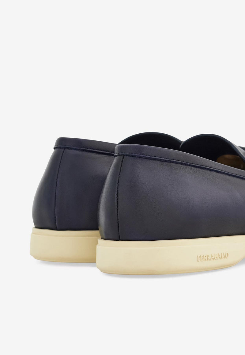 Ferragamo Cosimo Gancini Leather Loafers 028298 COSIMO 778818 MIDNIGHT