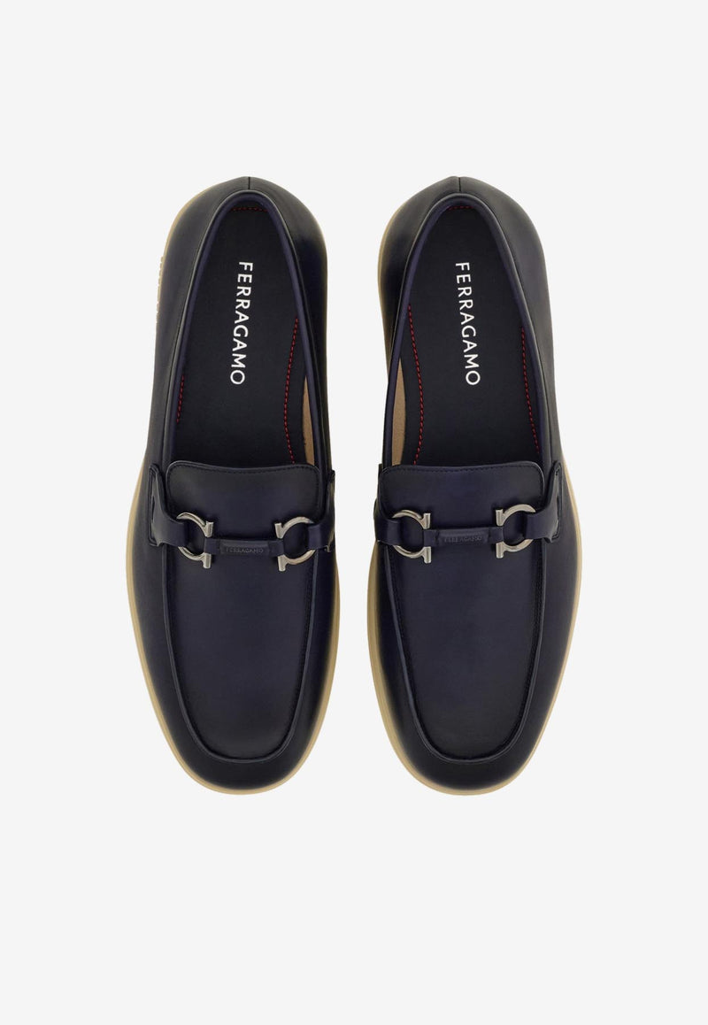 Ferragamo Cosimo Gancini Leather Loafers 028298 COSIMO 778818 MIDNIGHT