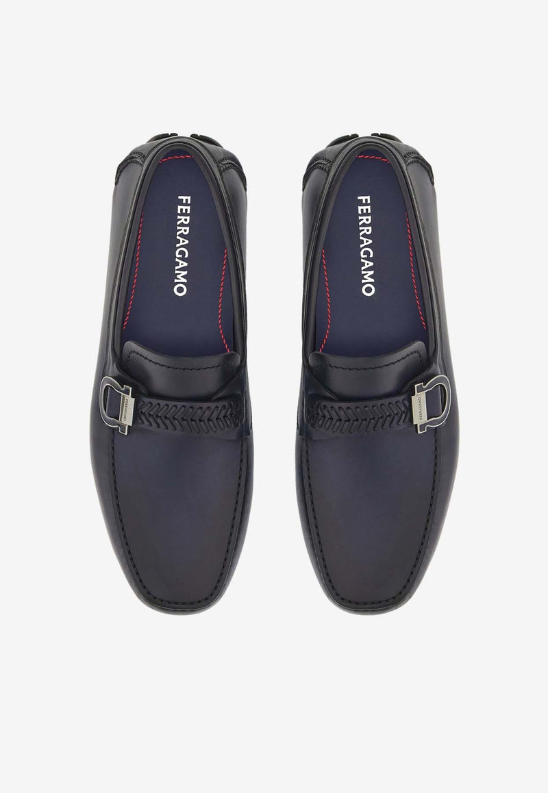 Salvatore Ferragamo Calipso Gancini Leather Loafers 028999 CALIPSO 774655 MIDNIGHT Blue