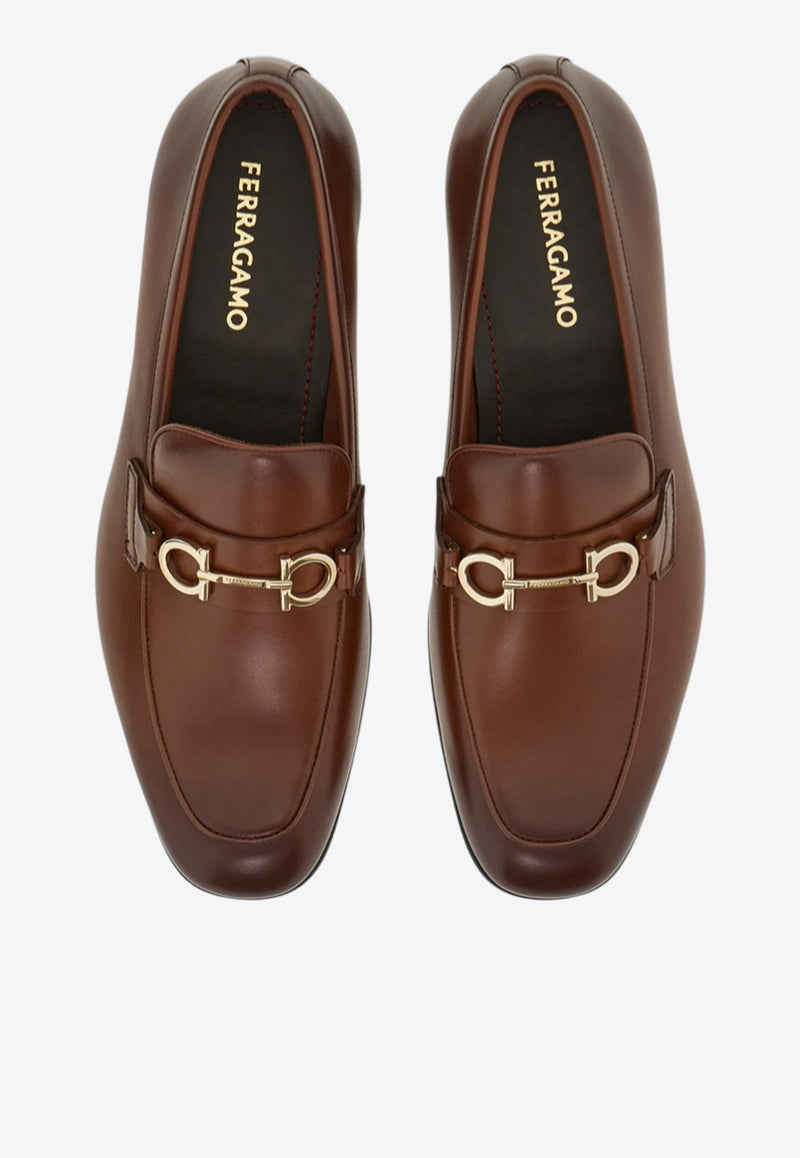 Ferragamo Balty Gancini Plaque Leather Loafers Brown 029268 BALTY 778977 SABLE