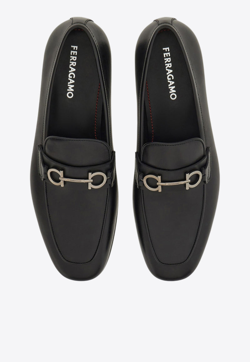 Ferragamo Balty Gancini Plaque Leather Loafers Black 029268 BALTY 778978 BLACK