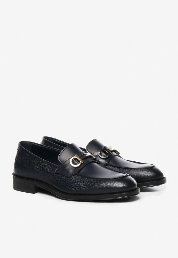 Ferragamo Benedict Gancini Leather Loafers 029276 BENEDICT 778842 DARK BLUE