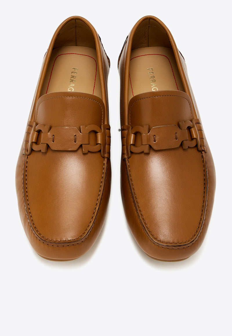 Ferragamo Byte Gancini Leather Loafers 029928 BYTE 782411 NATURALE Brown