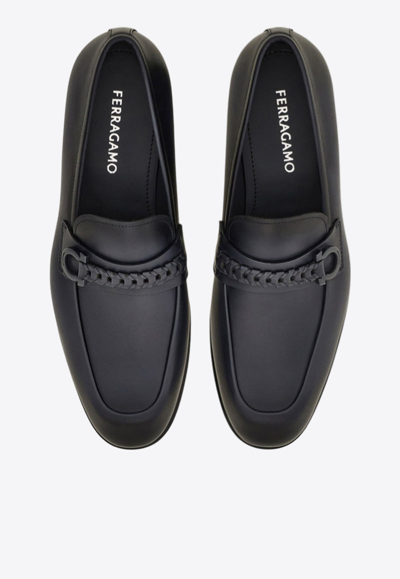 Ferragamo Antigua Gancini Leather Loafers Gray 02A018 ANTIGUA 784418 DARK RAIN