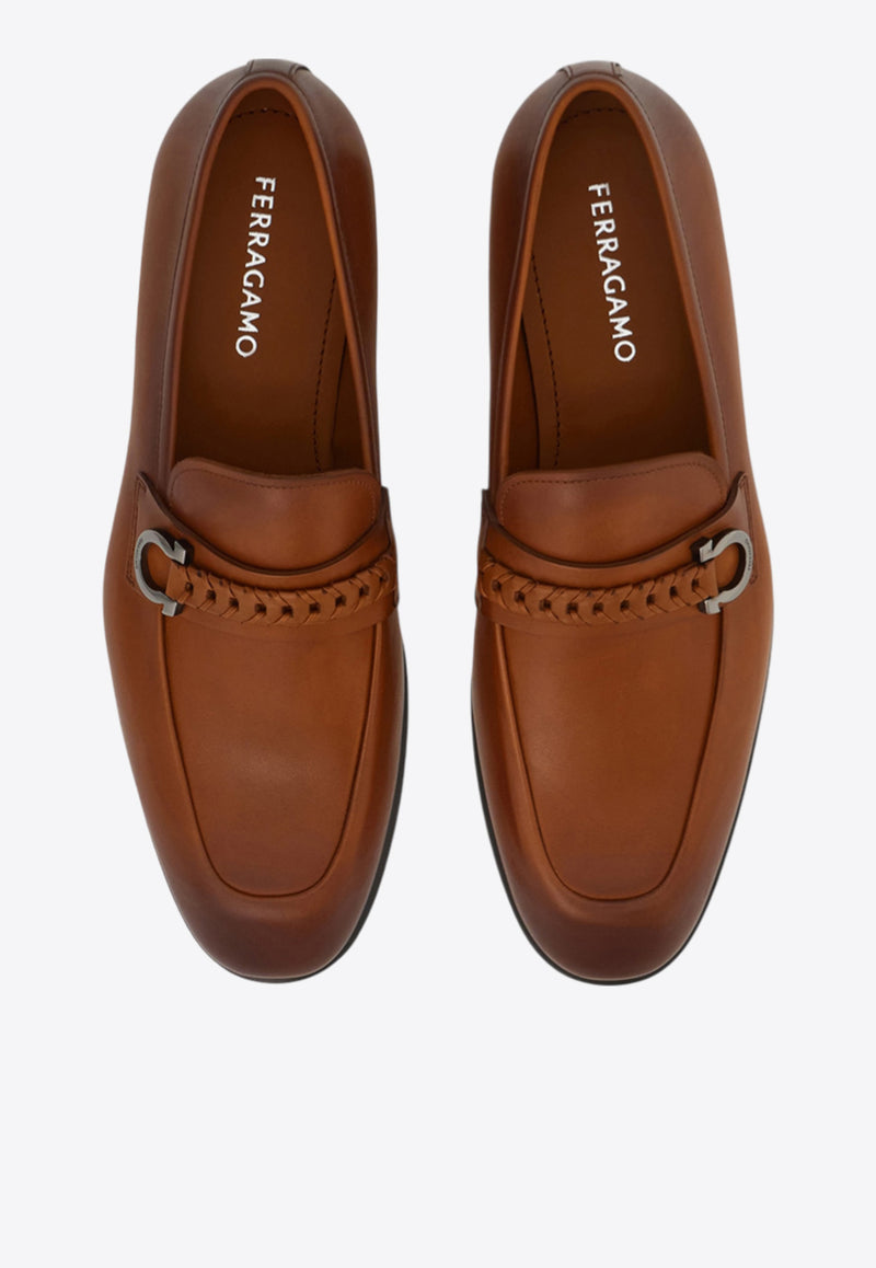 Ferragamo Antigua Gancini Leather Loafers Brown 02A018 ANTIGUA 784419 NATURALE