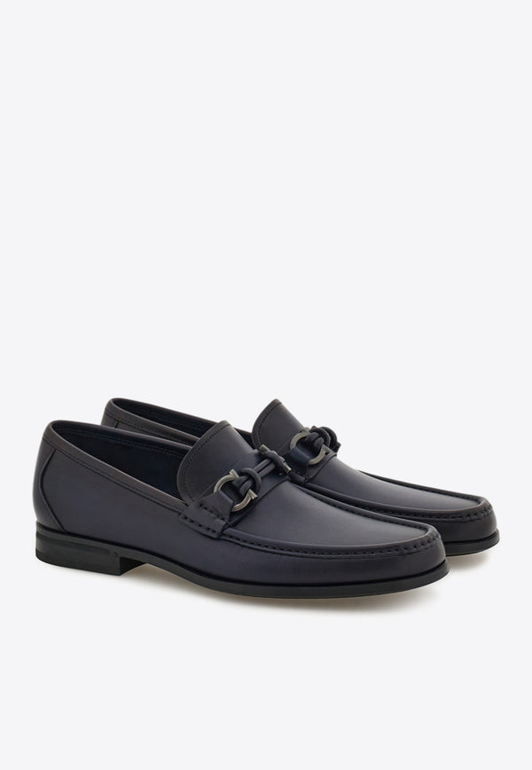 Ferragamo Alain Gancini Calf Leather Loafers Navy 02A040 ALAIN 786869 NAVY