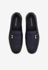 Ferragamo Tancredi Calf Leather Boat Loafers Navy 02A374 TANCREDI 789159 NAVY