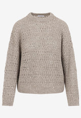 Knitted Linen Sweater with Rhinestone-Embellishment
