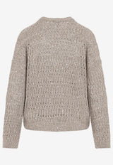 Knitted Linen Sweater with Rhinestone-Embellishment