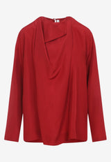 Draped Long-Sleeved Silk Blouse