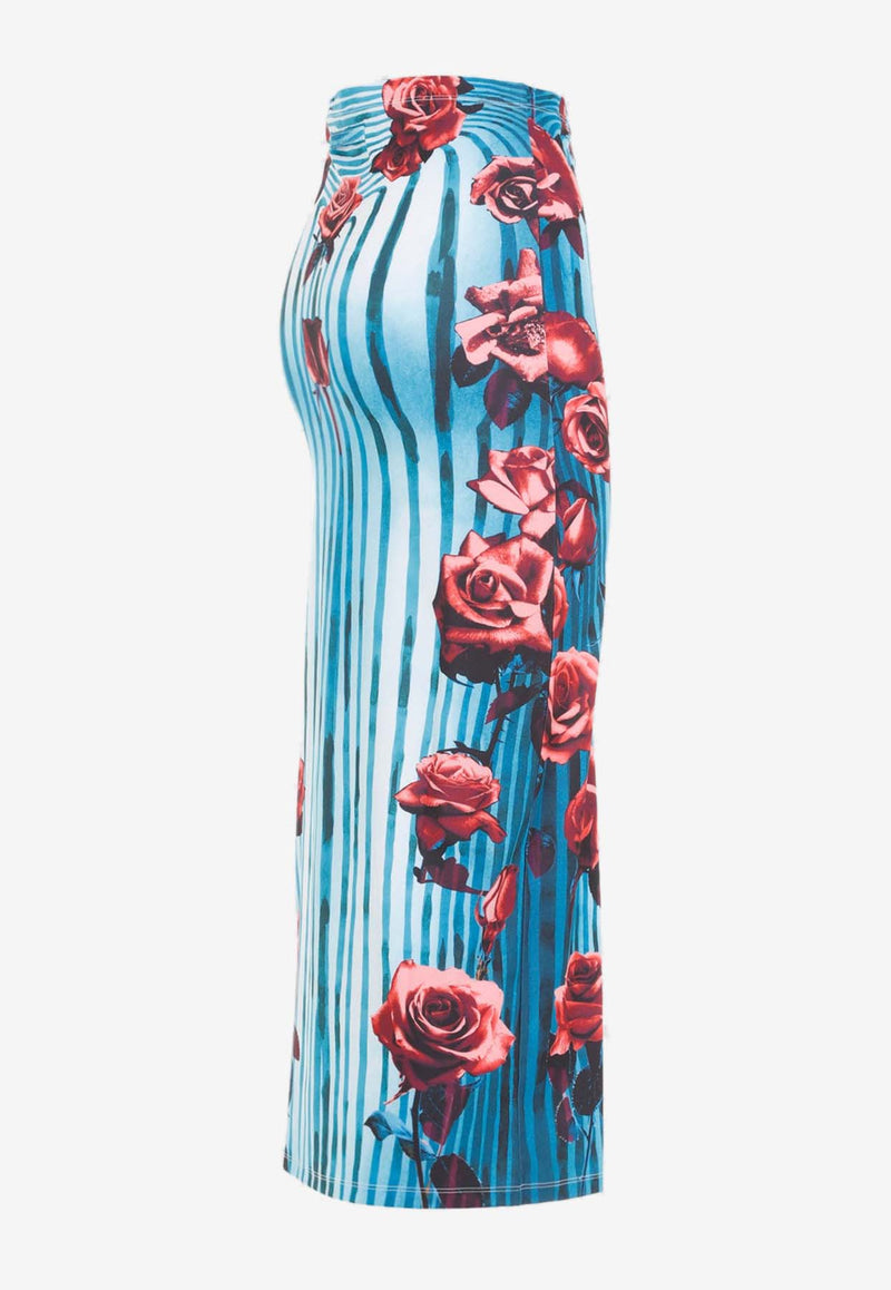 Striped Floral Maxi Sheer Skirt