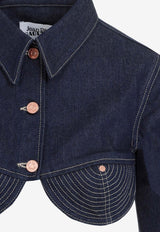 Corset-Style Denim Cropped Jacket