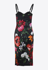 Floral Satin Midi Sheath Dress