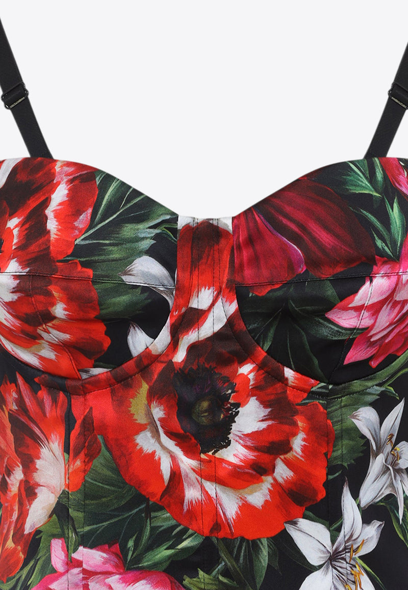 Floral Satin Midi Sheath Dress