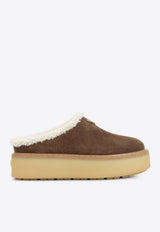 Triangle Logo Suede Flatform Mules