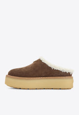 Triangle Logo Suede Flatform Mules
