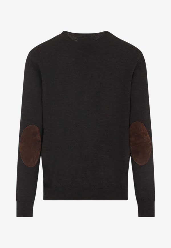 Wool Cardigan with Suede Elbow Patch