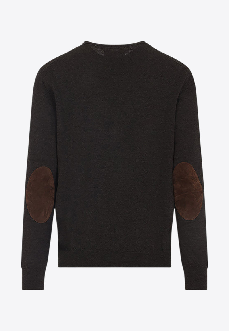 Wool Cardigan with Suede Elbow Patch