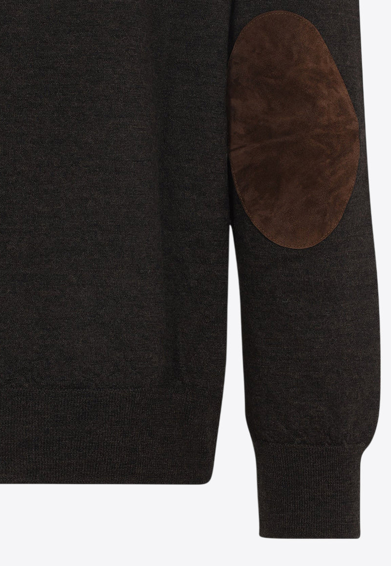 Wool Cardigan with Suede Elbow Patch