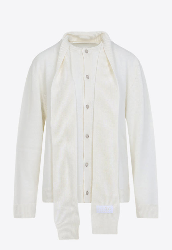 Integrated Knit Scarf Wool Cardigan